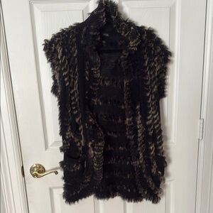 VINTAGE Black and Brown rabbit Fur Vest Fantazia szM
